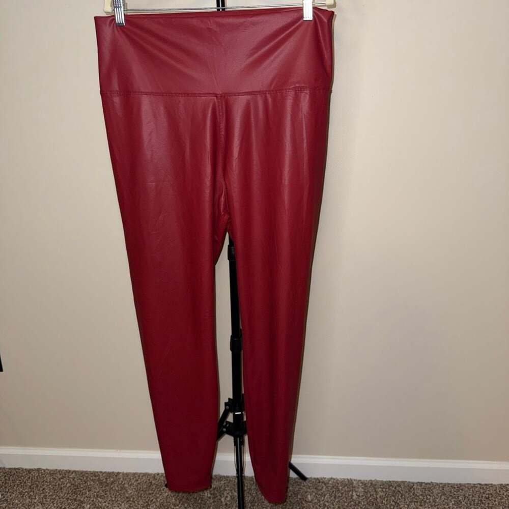 Leggings Depot Women's High Waist Faux Leather Leggings - Burgundy Red, 3XL